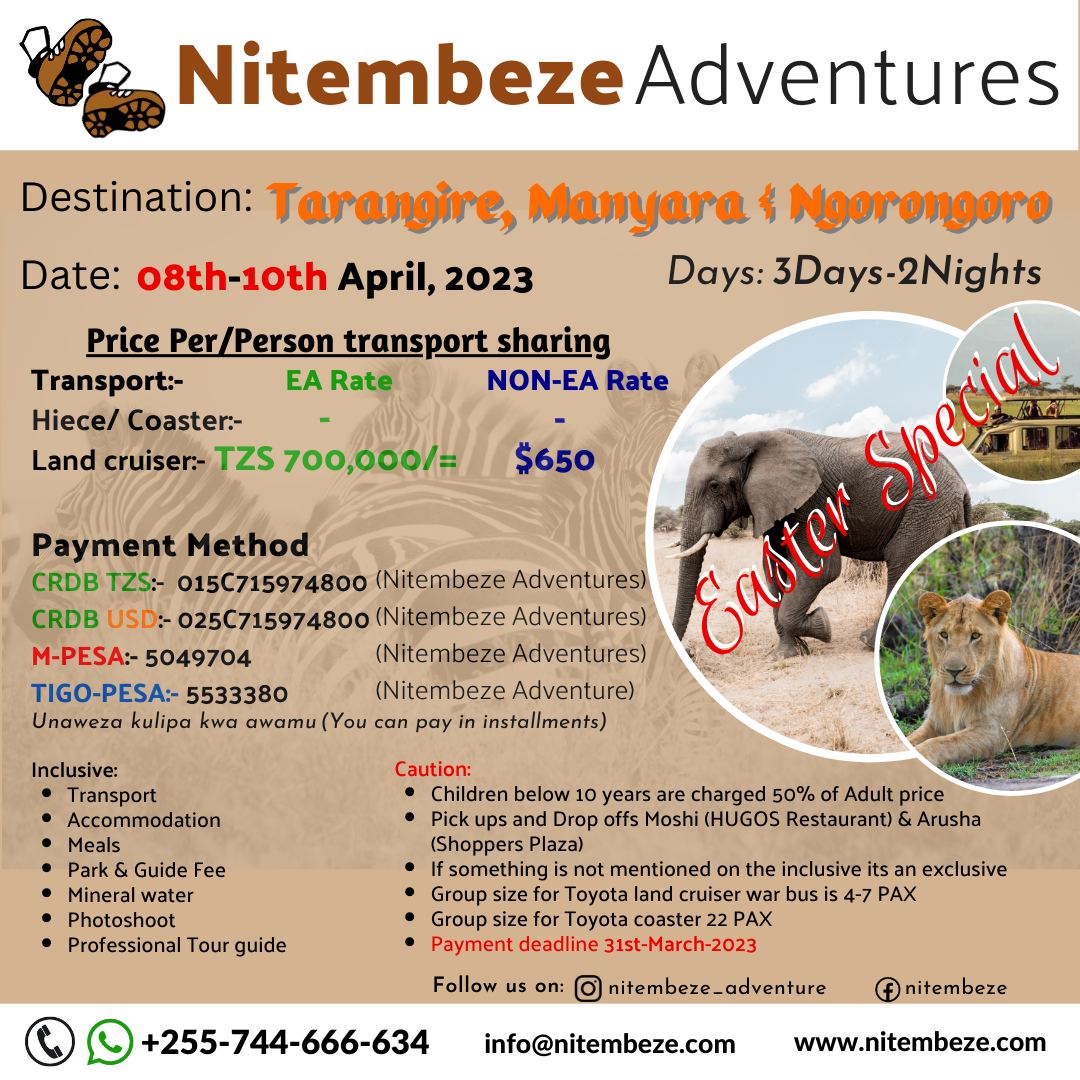 3 Days-Manyara, Tarangire & Ngorongoro (Easter Special)